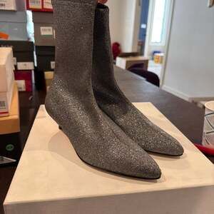 Gia Couture Gia Ankle Boot Glitter Grigio size 37 US 6.5/7 stretch bootie NEW